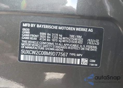 2021 BMW X7 xDrive40I z USA, uszkodzony, nr VIN 5UXCW2C08M9D77567